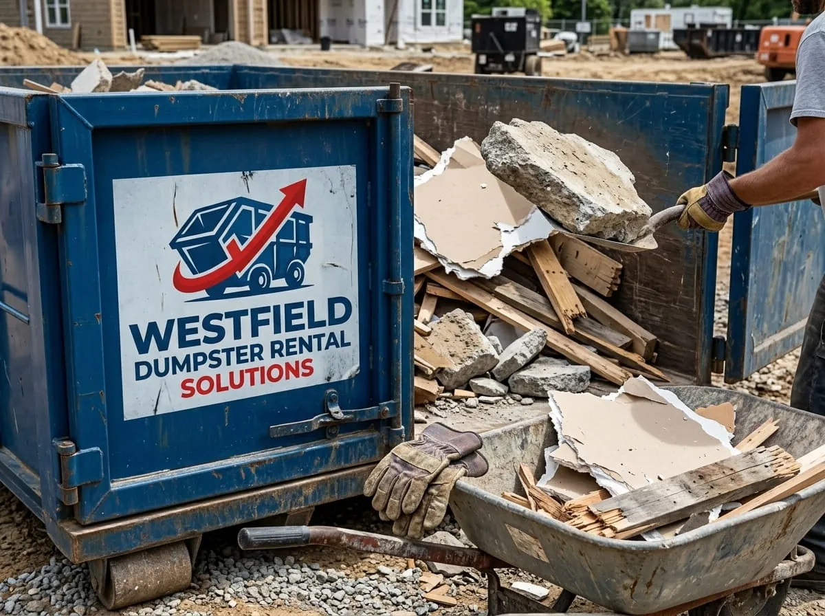 Broken masonry loaded into a roll-off container for heavy debris in Westfield, Massachusetts Broken masonry loaded into a roll-off container for heavy debris in Westfield, Massachusetts