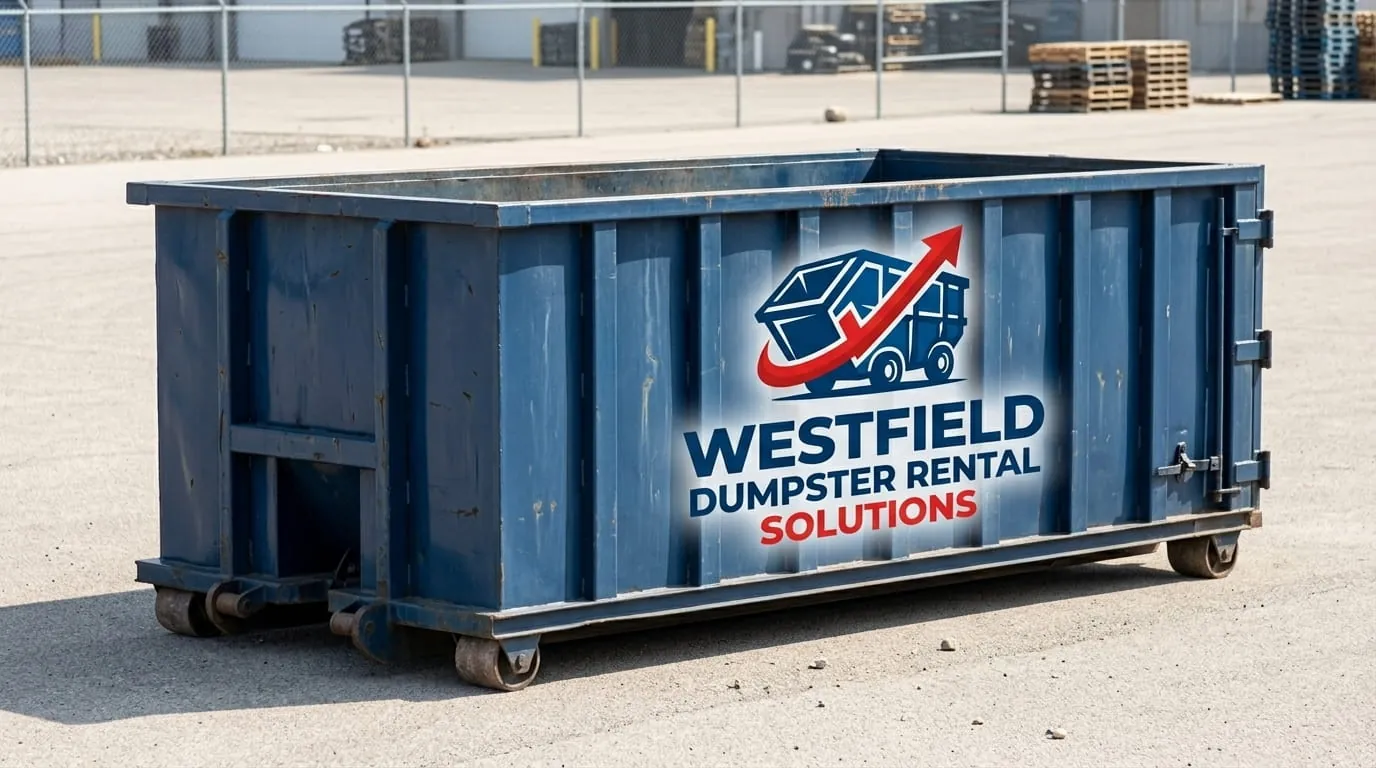 Roll-off dumpster in service on a job in Westfield, MA Roll-off dumpster in service on a job in Westfield, MA